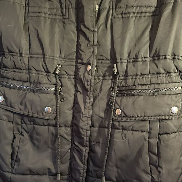 Black Quilted Coat Insulated Winter Trench Puffer Womens Large - Picture 3 of 15